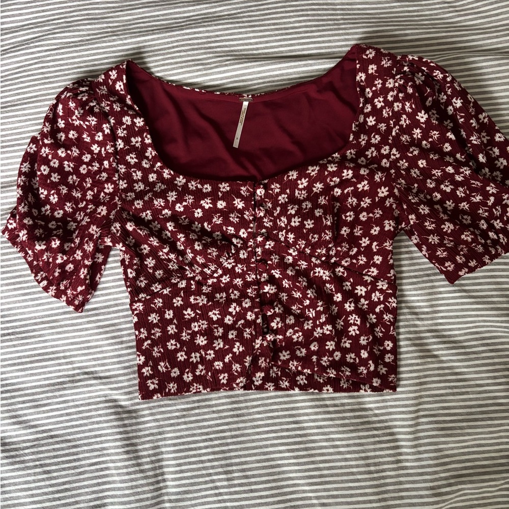 Free People Burgundy Floral Crop Top size small
